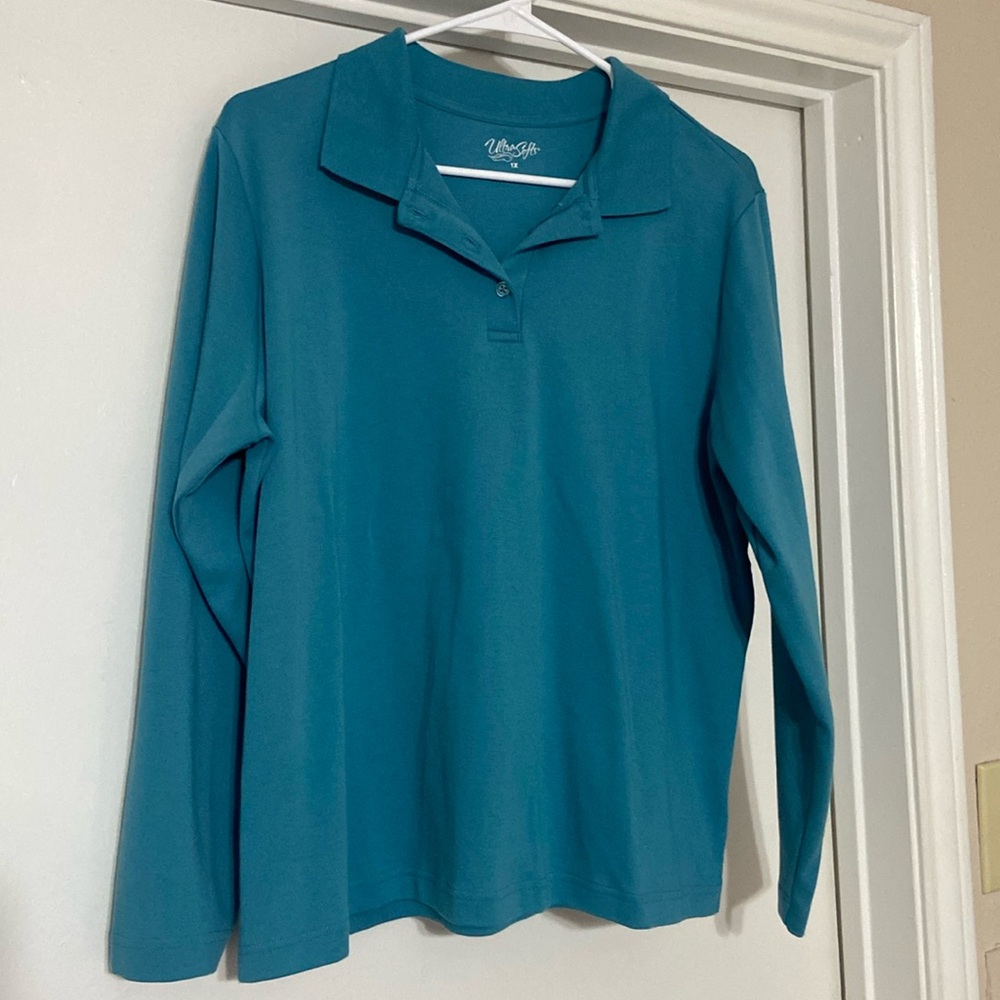 Long sleeve pullover polo style blouse